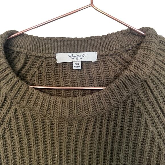 Madewell Ribbed Army Green Crewneck Zipper Hem Sweater - Picture 4 of 7